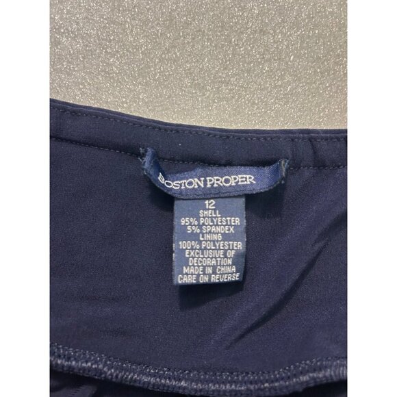 Boston Proper Navy Halter Dress Size 12 Gold Ring Accent Sleeveless - Picture 4 of 5